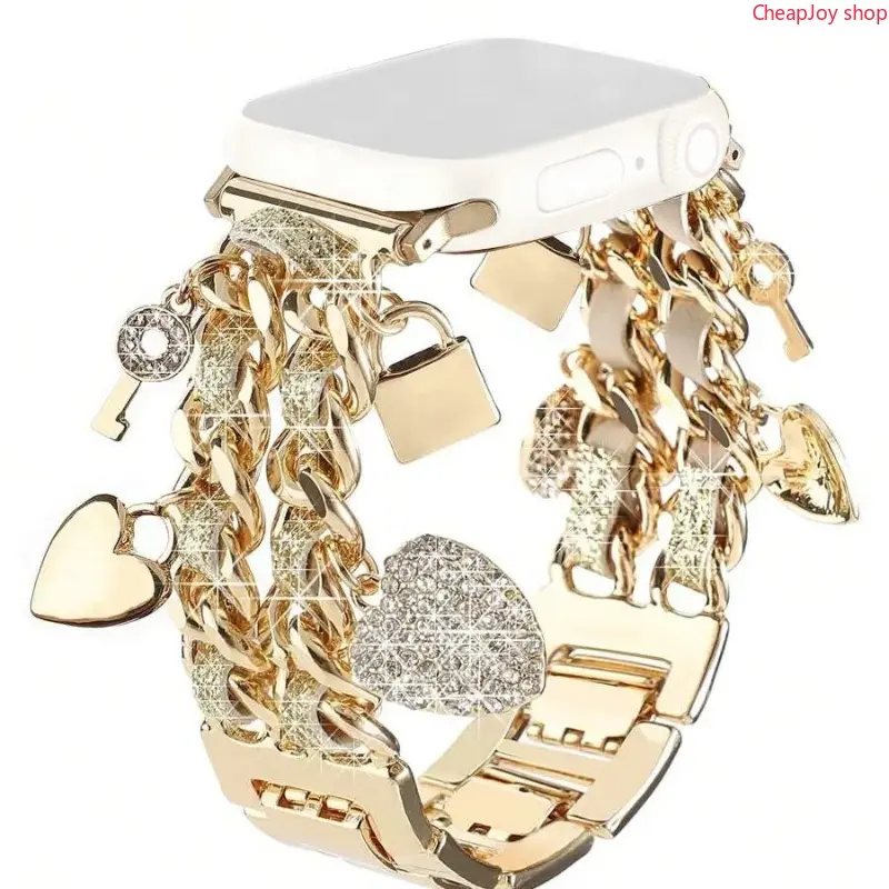 2026 1 Piece Metal Thin Leather Rope Double Heart Lock Core Smart Wrist Strap, Adjustable, Women's, Smartwatch Strap, Compatible with Apple Watch 38 - 49mm, Suitable for Apple Watch Series 1 - Ultra, Strap Only, Watch and Case Not Included