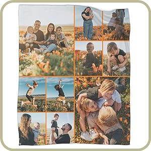 SPXUBZ Custom Blanket with Photo Text Personalized Gift, 1-10 Pictures Customized for Mother Father Family, Christmas Halloween Thanksgiving Birthday Wedding Valentine's Day Gift