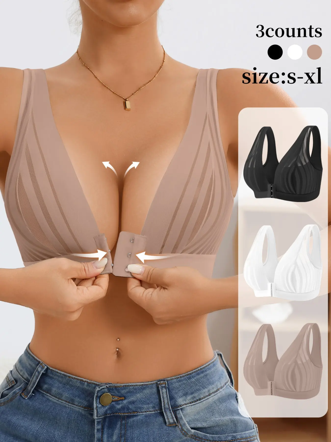 Women's Breathable Mesh Bra, Front Closure Wireless Bra, Unlined Thin Cup 3/4 Coverage, Lightweight No Underwire Comfort Bra for Everyday Wear