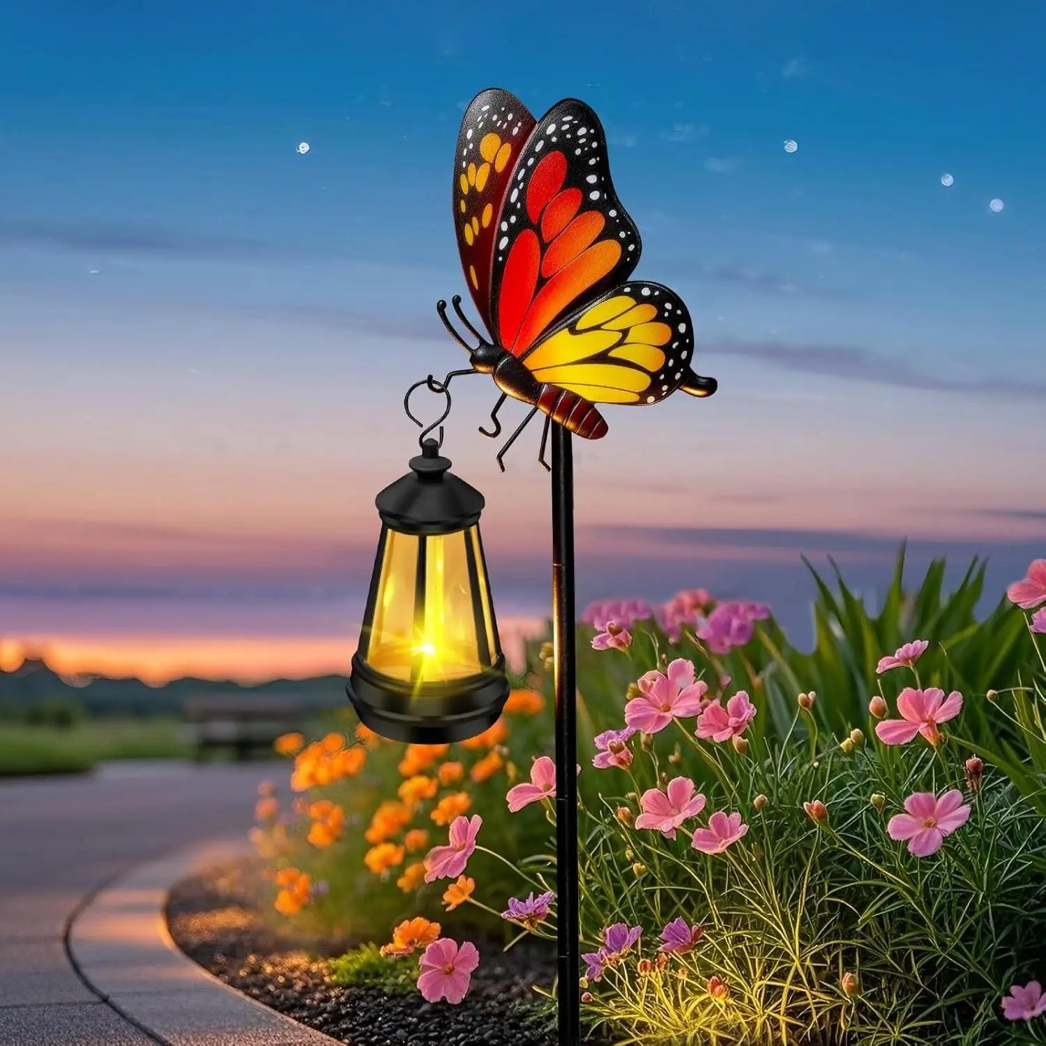 Solar Lights Outdoor Waterproof Butterfly Garden Decor,32.28in Garden Butterfly Stakes with Solar Lights,Birthday Gifts for Women Mom,Metal Decorative Lights for Yard Art Outside Patio Porch Lawn