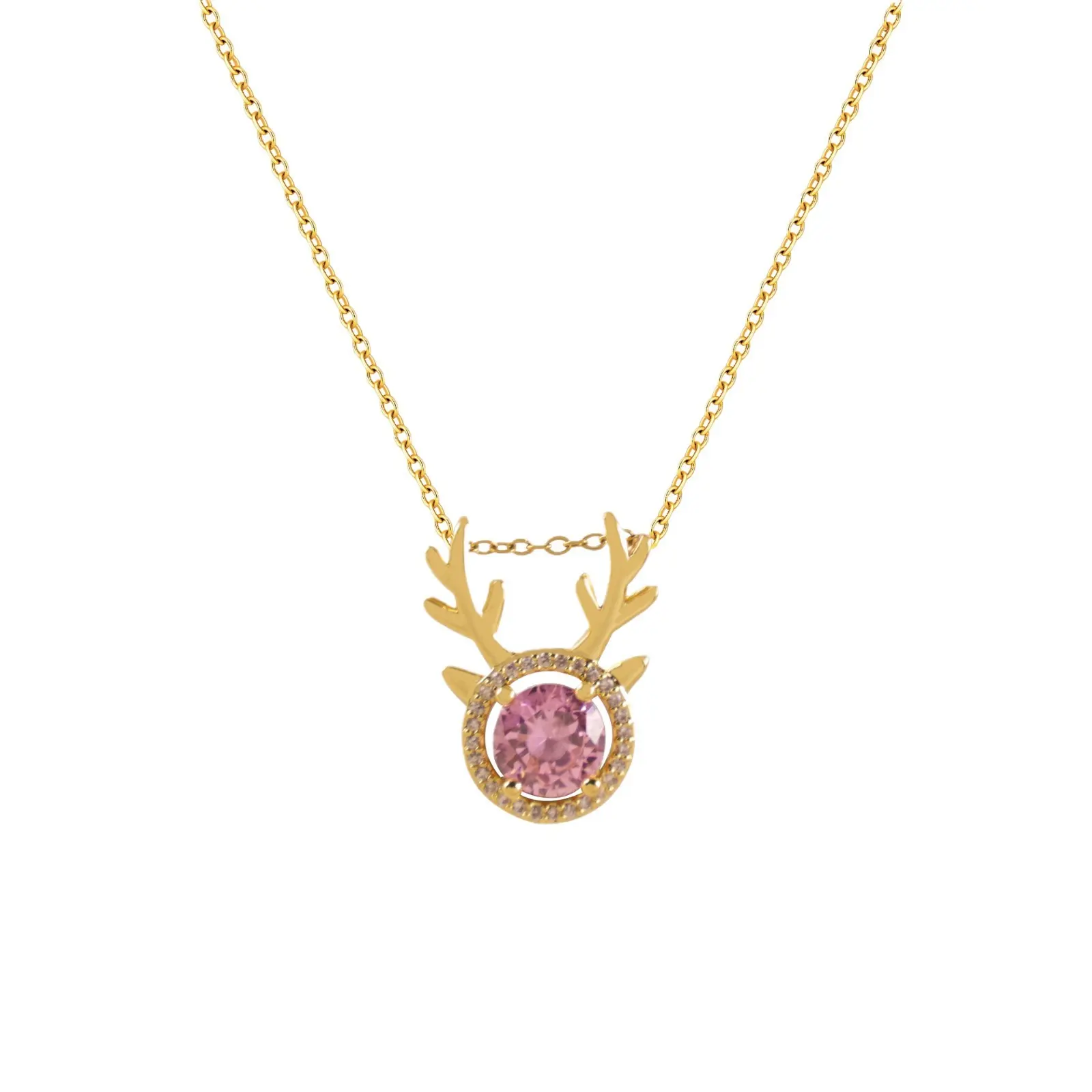 A Deer Always Has You Antler Crystal Necklace, 18K Gold/Rose Gold/Silver Plated Titanium Steel Pendant Necklace, Dainty Reindeer Horn Jewelry Gift for Women Girl Lover, Birthday Anniversary Christmas Gift