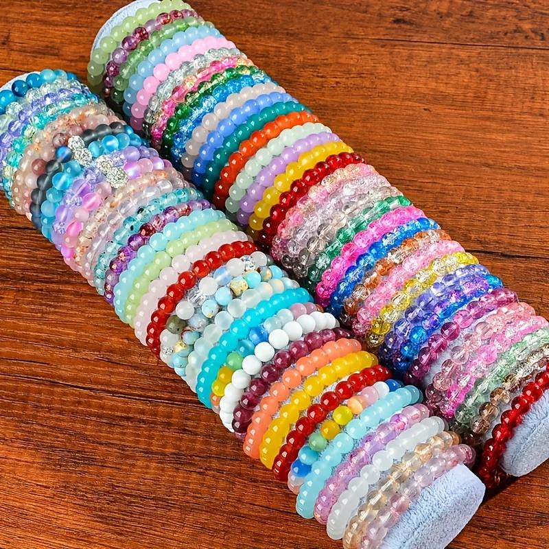 12Pcs Boho-Chic Handcrafted Bead Bracelet Set - Colorful Crackled Glass Beads, Ideal For Casual Attire & Vacation - Perfect Gift For Women, Friends & Family Random