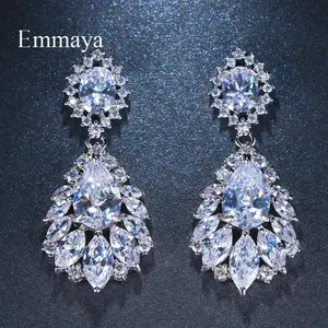 Emmaya Luxury Women's Charm Shape Earrings, 3-Color Shiny AAA Cubic Zirconia Dangle Design, Party Wear Costume Jewelry, Ideal Gift