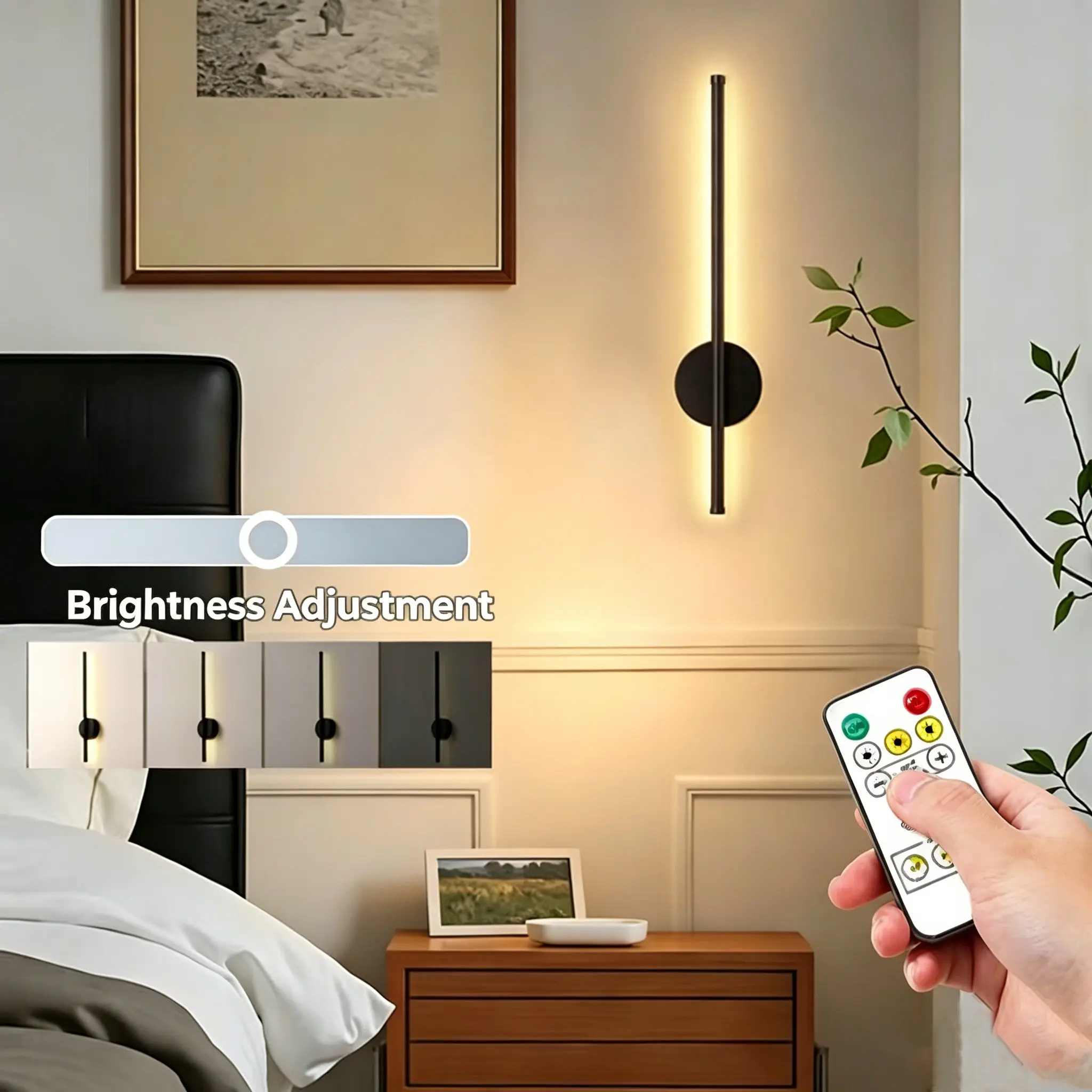 Wireless USB Charging Wall Light, LED Strip Lamp, No Drilling, Adhesive Back, Adjustable Color, Timer, Remote Control, Bedroom Nightlight, Indoor Wall Light