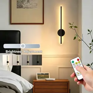 Wireless USB Charging Wall Light, LED Strip Lamp, No Drilling, Adhesive Back, Adjustable Color, Timer, Remote Control, Bedroom Nightlight, Indoor Wall Light