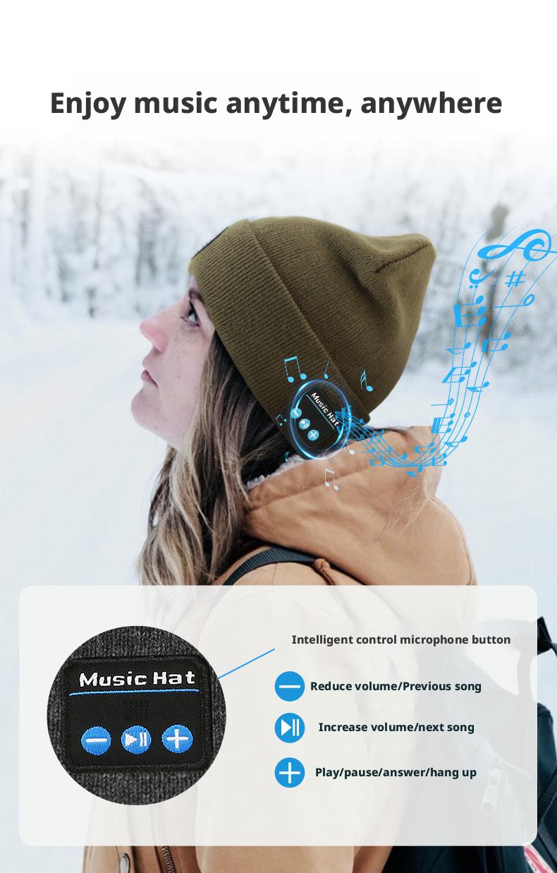 Bluetooth Beanie with Light, Unisex USB Rechargeable  LED Flashlight Hat with Cordless Headphones, Unique Christmas Birthday Gifts for Men Husband Teen Warm