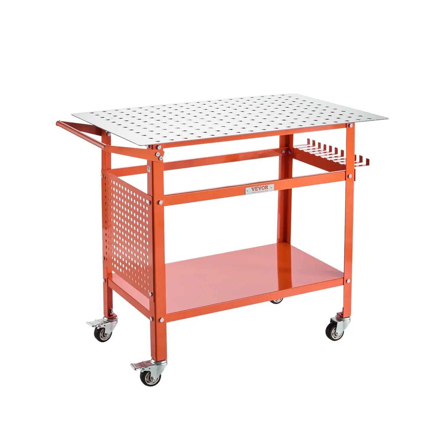 【DealsForYouDays】VEVOR Welding Table, 40" x 24" Welding Workbench Table with 800LBS Static Weight Capacity, Movable Steel Work Bench with 4 Wheels (2 with Brake), Double-Layer Storage Board and 5/8-inch Fixture Holes