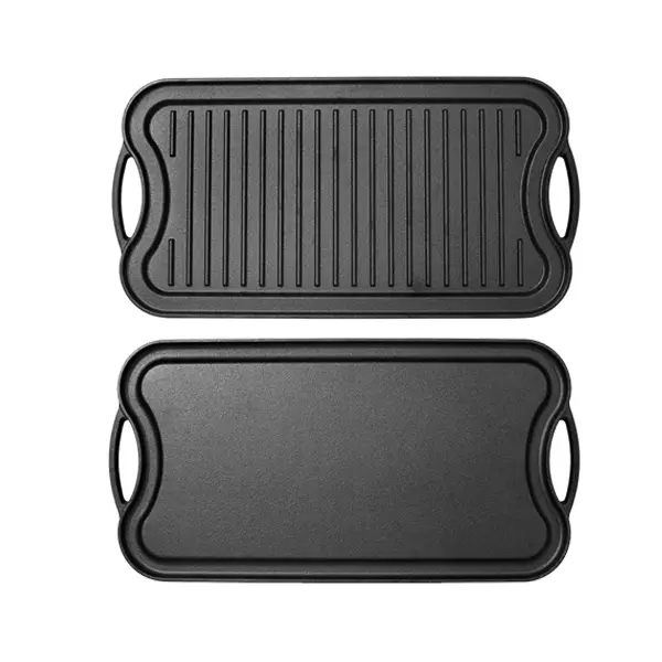 Dual-Sided Cast Iron Griddle Pan, Double Burner Grill Skillets- Even Heat Distribution, Reversible Grill Pan PFAS-Free Non-Toxic Camping Cookware, 20x10 Inches