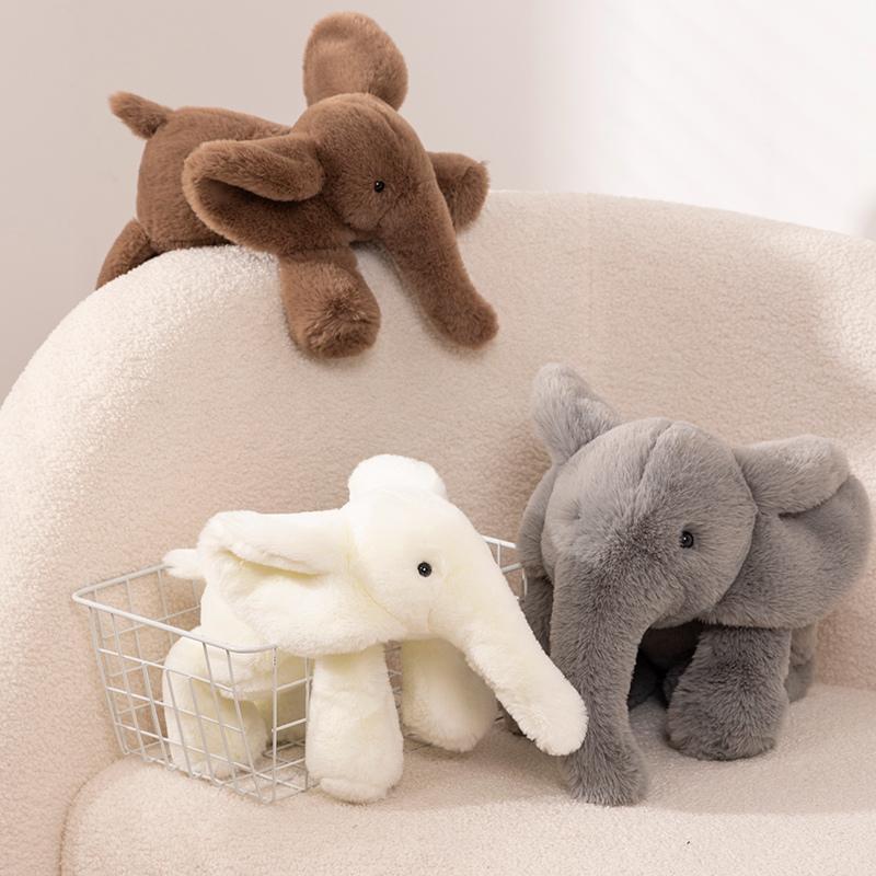 45/60CM Furry Lying Elephant Plush Toys Stuffed Animal Doll Cute Gray White Brown Elephant Soft Pillow Cushion Sofa Decoration