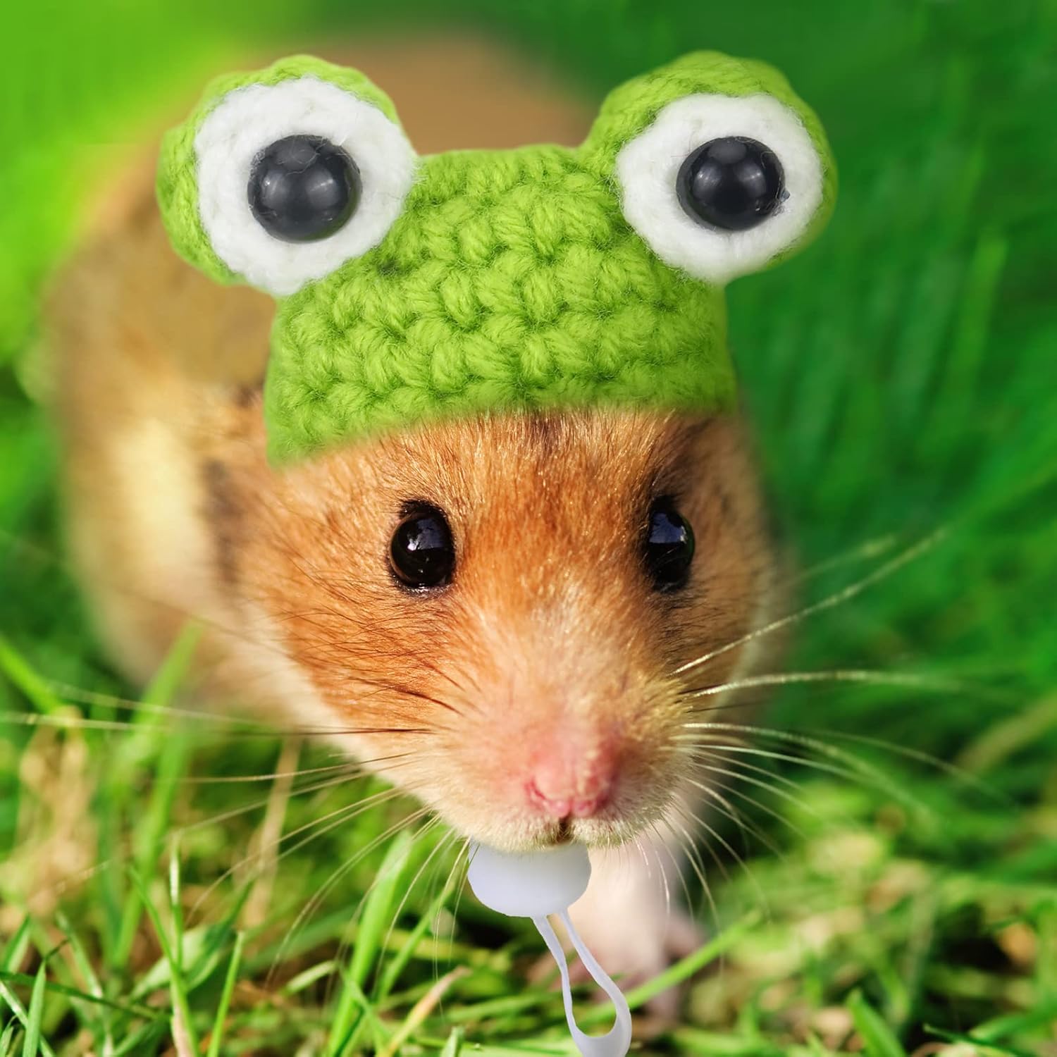 2pcs Polycotton Hats for Small Animals, Frog & Bunny Style, Hand Knitted Hat with Adjustable Strap, Pet Apparel for Hamsters, Dutch Pigs, Snakes, Photo Props