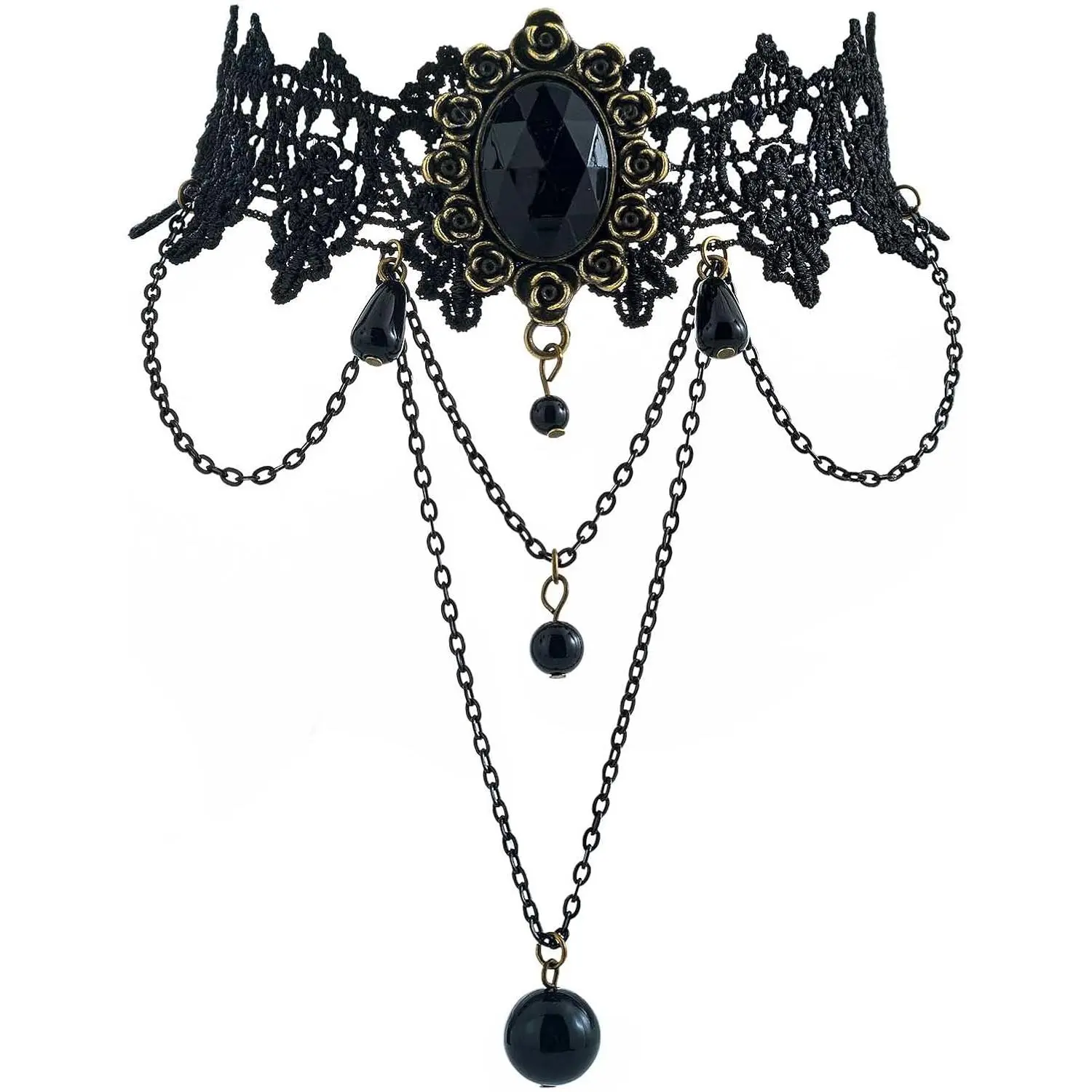 Black Choker Necklace for Women Gothic Lace Chokers  Statement Rhinestone Goth Costume Accessories Halloween Necklace