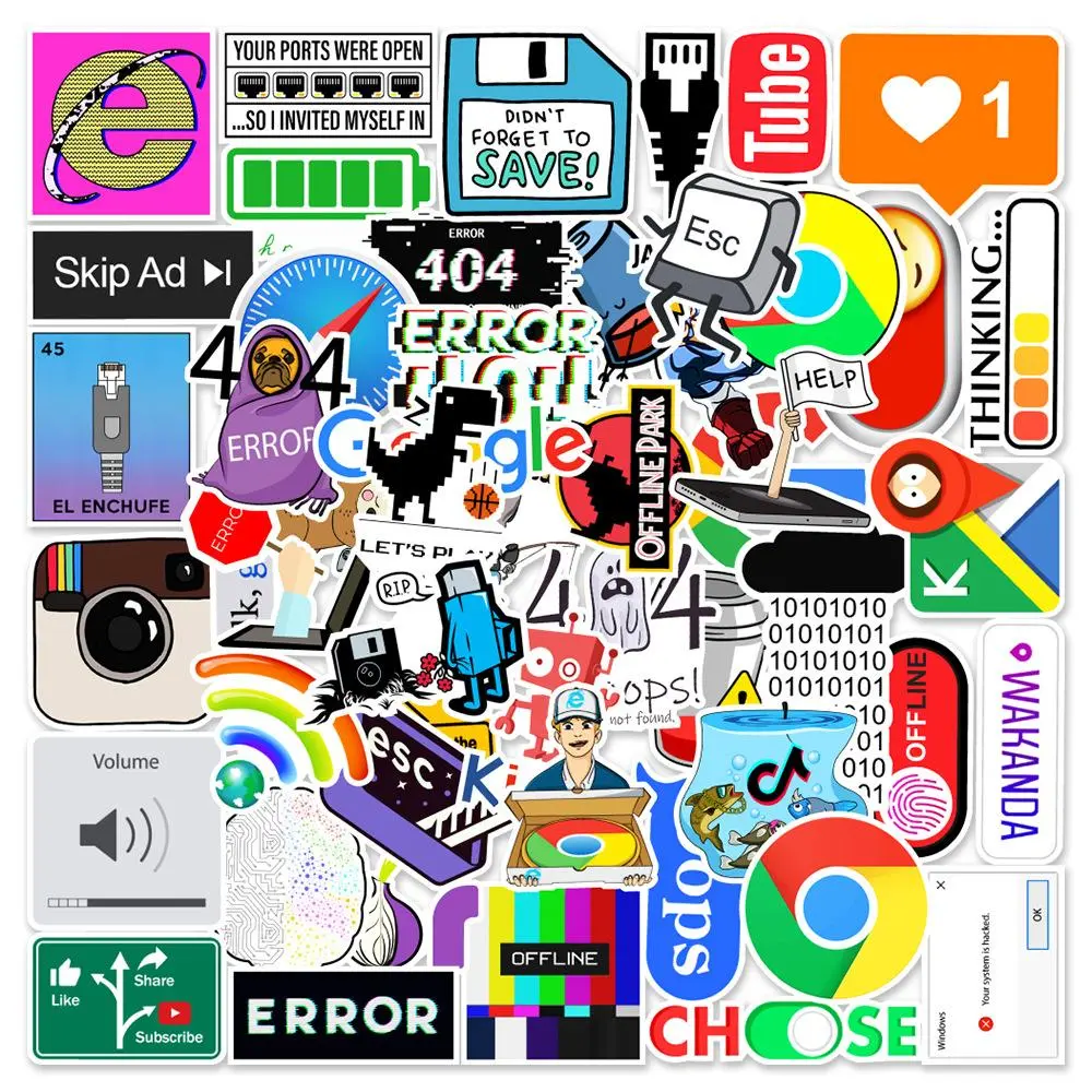 10/50 Pcs Network Error Cloud Docker Bitcoin Programming Language APP Logo Cool Stickers for Laptop Car DIY Stickers