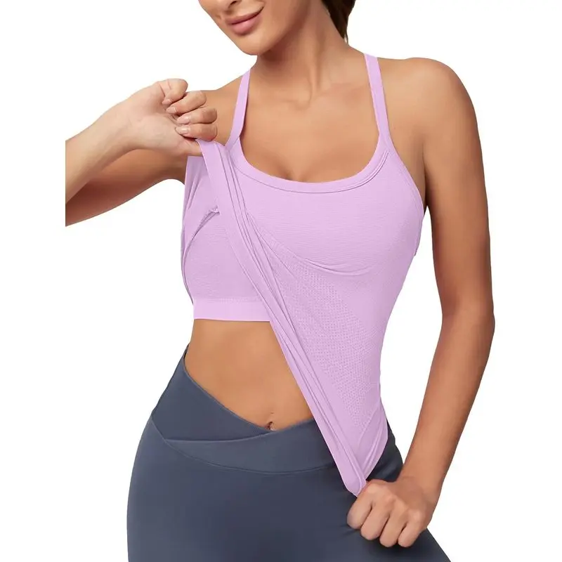 Workout Tank Tops for Women with Built in Bra, Sleeveless Gym Tops Seamless Racerback Athletic Yoga Shirts