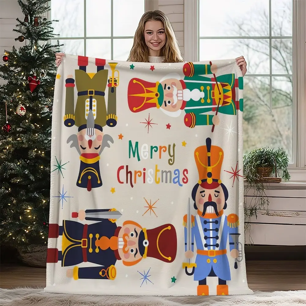 1PC  Nutcracker Christmas Blanket Featuring Festive Patterns Cozy Warm Throw for Holiday Decor or Winter Living Room Use Flannel blanket, throw blanket, extra-large blanket, cartoon printed blanket