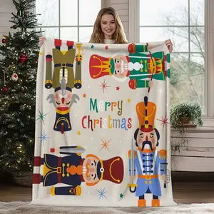 1PC  Nutcracker Christmas Blanket Featuring Festive Patterns Cozy Warm Throw for Holiday Decor or Winter Living Room Use Flannel blanket, throw blanket, extra-large blanket, cartoon printed blanket