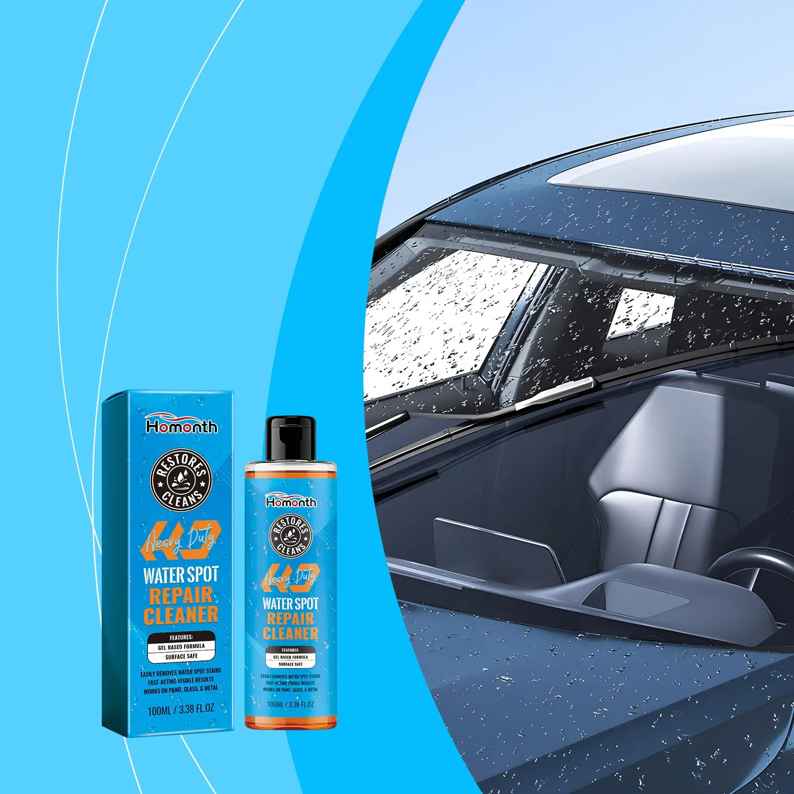 Car Water Stain Cleaner, Car Water Spot Remover, Rainy Day Window Glass Cleaning Agent, Removes Stains, Enhances Clarity, Clear Vision, Automotive Care Essential