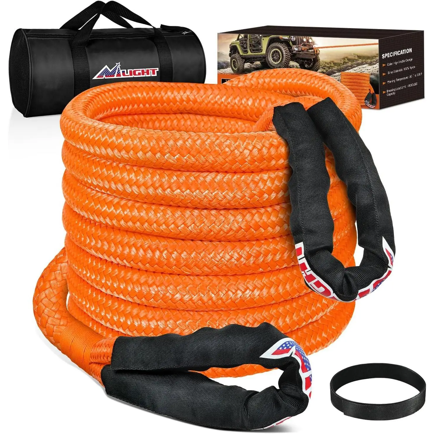 Nilight Kinetic Recovery Rope, 48000LBS Enhanced Strength & Durability PU Coated 1-1/8in x 30ft Off Road Snatch Strap Kit for UTV, Truck, Jeep