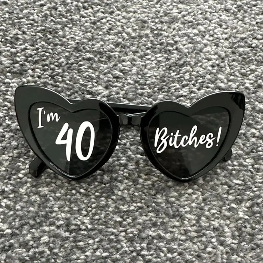 Novelty I am 40 black heart birthday party glasses Women 40 & Fabulous 40 Years Old Forty 40th birthday party decoration Accessories Party Supplies Cheers to 40 Photo props happy Bday gift present Party Accessory