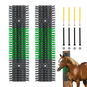 Durable Scratching Massage Grooming Brush for Cattle Horses Goats, Promotes Healthy Coat Relieves Itching, Easy Install on Fence Posts, 2pcs Gray