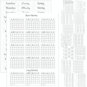 Simple Productivity Weekly Planner Stickers (Black & White) - 30 Sheets of Writable and Transparent Stickers - Mini Calendars, Habit , Days, Numbers - Supplies for  Dotted Journals