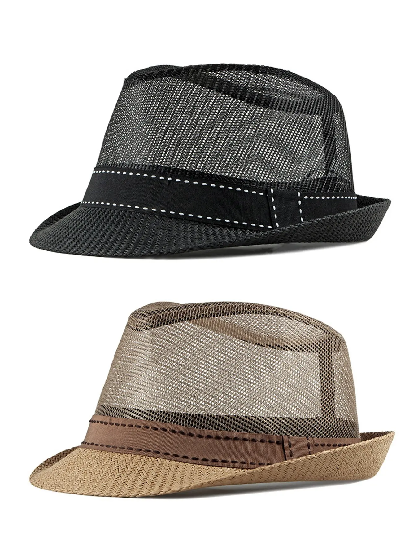 2 Pack Mesh Short-Brim Trilby Fedora Hat, Unisex Hat for Men & Women