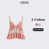 Cider Vintage Gingham Cami Top for Casual Daily, Elegant Lace Panel Blouse, Ladies Ruffle Shirts, Retro Vacation Outfits, Lady Crop Tops