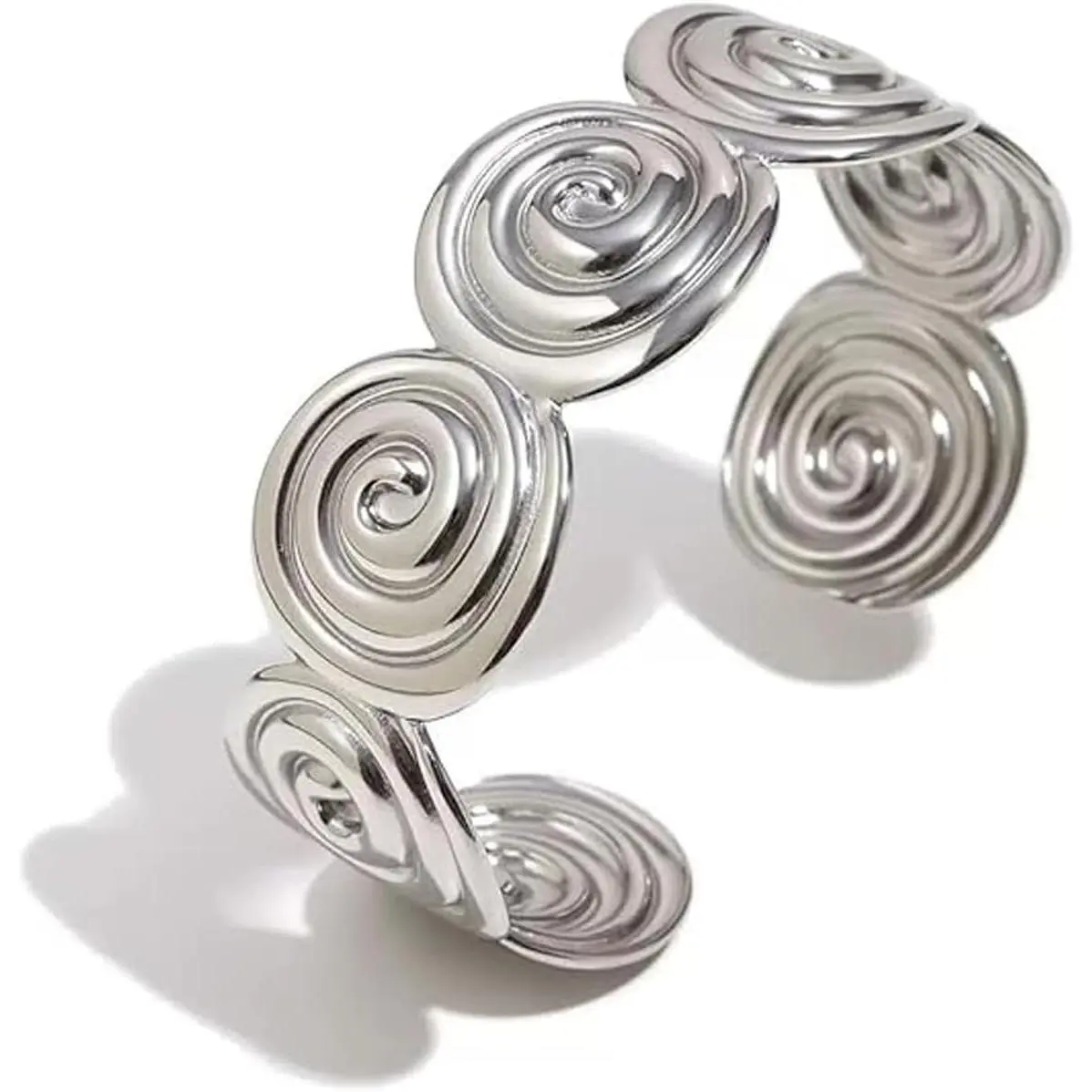 Spiral Adjustable Cuff Bracelet, Stainless Steel Chunky Swirl Open Bangle, Minimalist Boho Statement  for Women