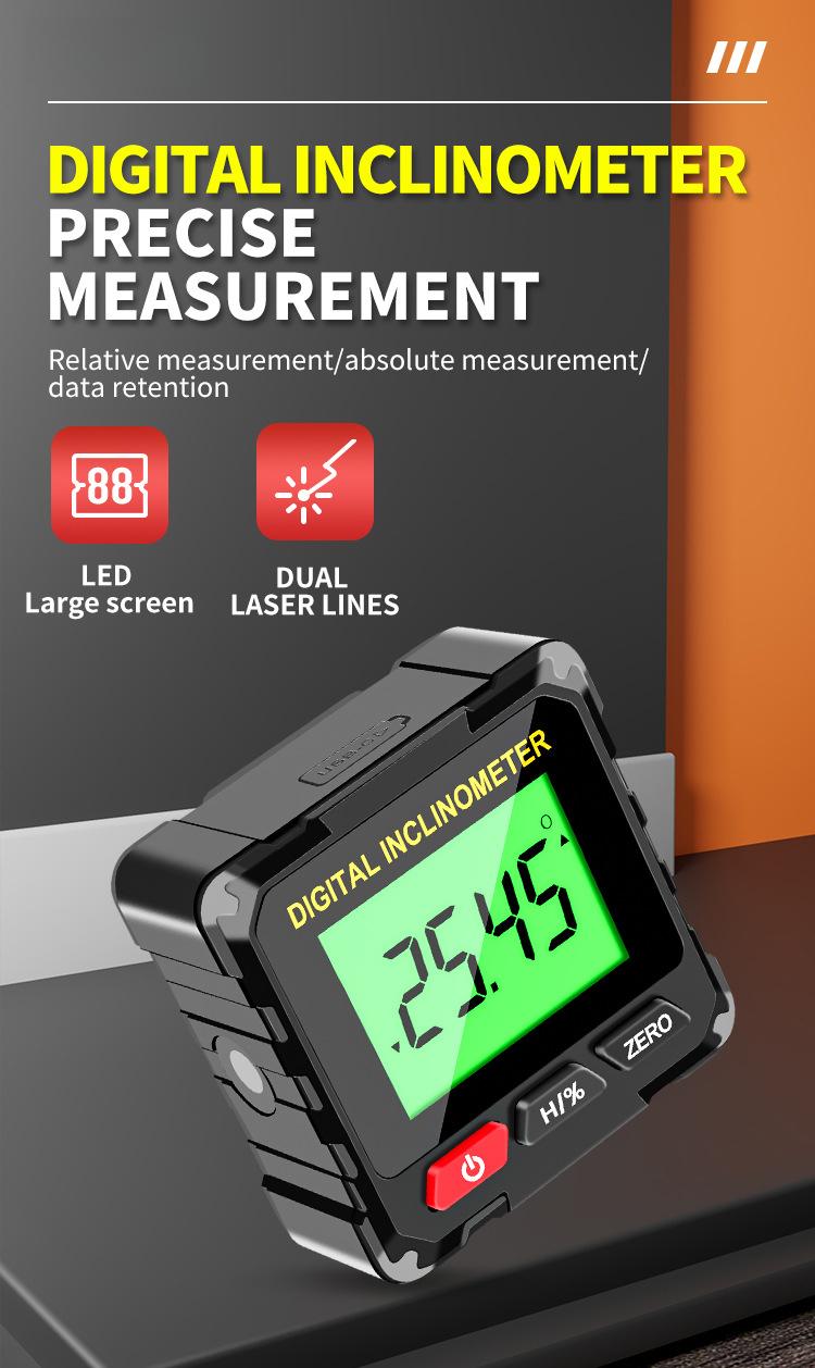 Measurable Four-Side Strong Magnetic Level Slope Straight Line Laser Goniometer Multifunctional Digital Display Inclinometer Multifunctional Stud and Wire Finder electronic laser Self-Leveling Rechargeable