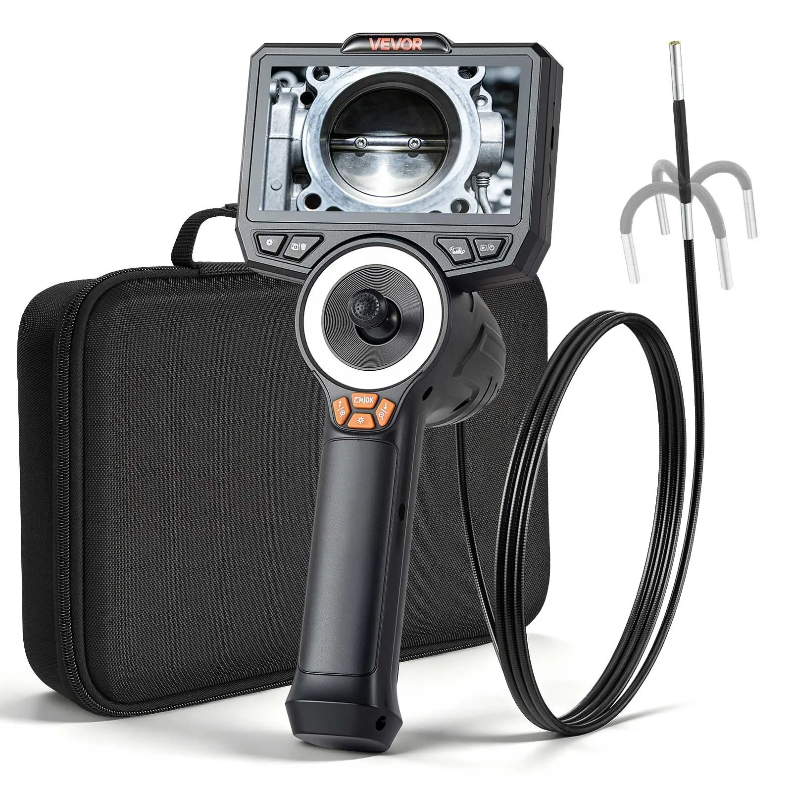 VEVOR Articulating Borescope with 3.9mm Ultra Slim Lens, 4-Way 360° Articulated Endoscope with Light, 4.5" HD IPS Screen, 8X Zoom Inspection Camera for Auto, Tight Mechanical Equipment (4.9FT Cable)