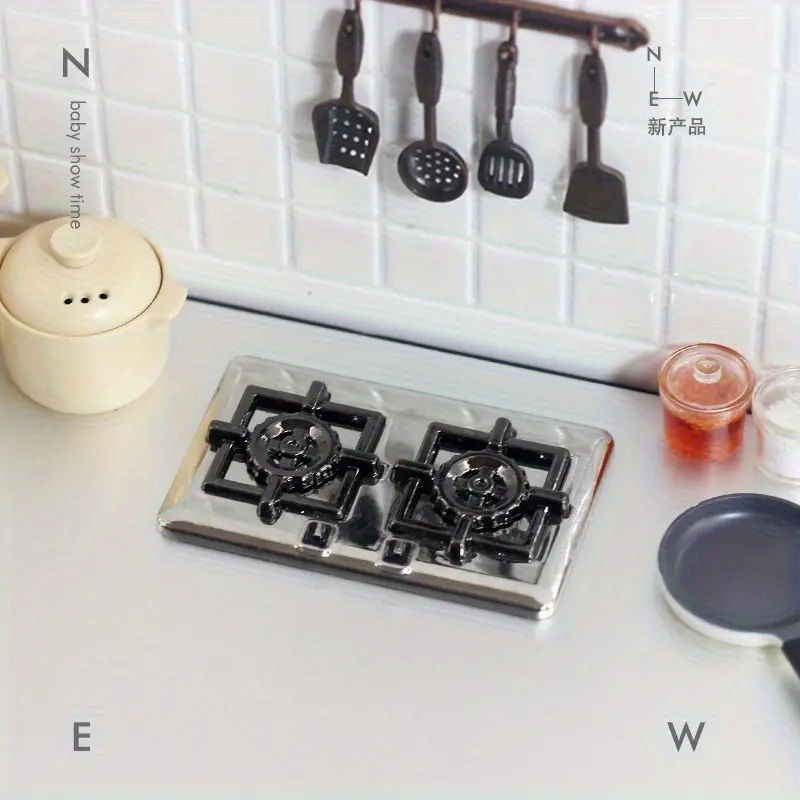 1:12 Mini Gas Double Burner Stove Cooktop Kitchen Decor Accessory Dollhouse Christmas Easter New Year Gift