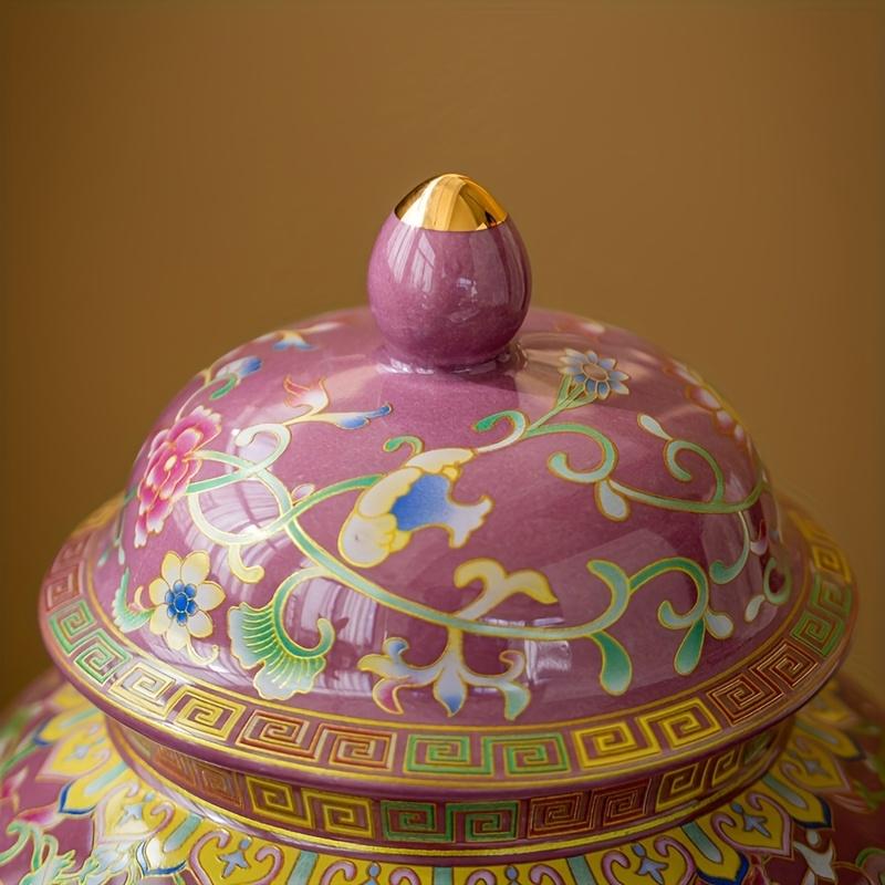 Enamel for Lotus Vine Ceramic Jar, Home Storage Container, Bathroom Storage and Organizer, Canisters