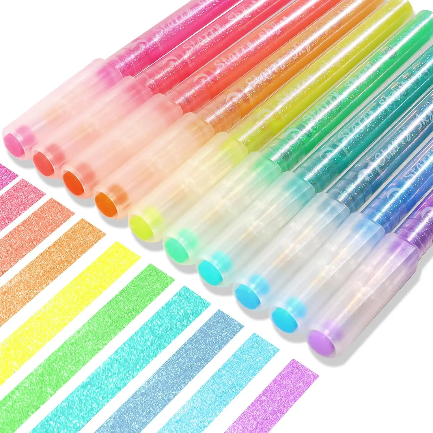 Glitter Highlighters  Colors, 10-Count Chisel Tip Sparkle Highlighters, No Bleed Pastel Highlighter Markers For Adult Coloring Book  Journaling