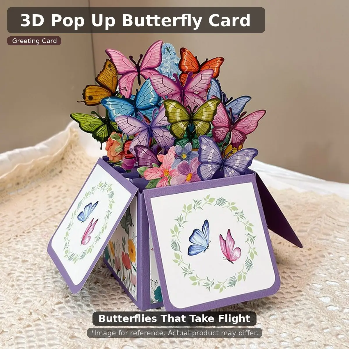 3D Pop Up Butterfly Box Card with Envelope, Pop Up Card with Colorful Butterflies, Greeting Card Set for Special Occasions