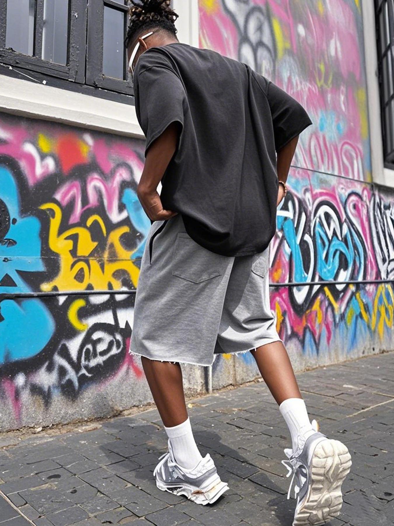 Men's Street Style Raw Hem Solid Color Shorts, Basic High-Street Skateboard Style, Summer Casual Wear, Shorts