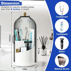 Dustproof Toothbrush Holders with Cover for Bathrooms, Rotating Covered Tooth Brush Holder for Bathroom Counter, Dust Proof Plastic Makeup Brush Holder Organizer with Sliding Lid for Vanity,Grey White