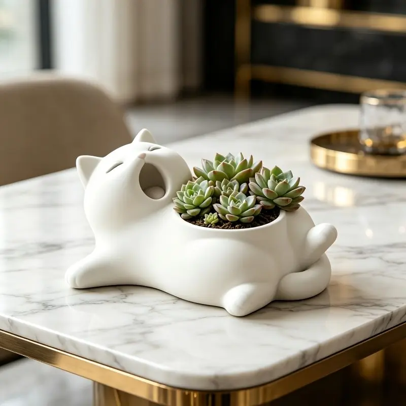 Cute Cat Design Small Flower Pot, Durable Succulent Planter for Balcony Indoor Garden, High Aesthetic Value Decorative Gardening Ornament