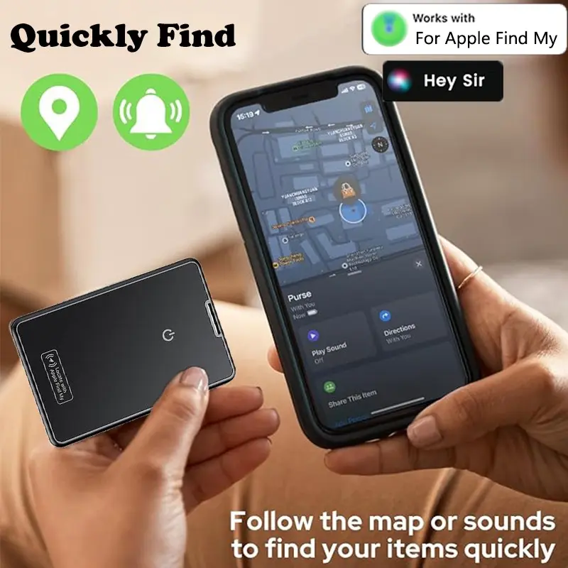 Thin wallet tracking card, smart wallet locator, GPS location tracker, anti loss tracking device, suitable for Apple Find My (iOS only) to find wallet location and prevent loss, wallet luggage tag, ID card and other item locator
