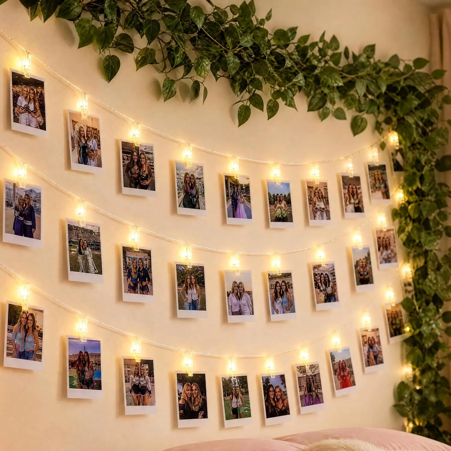 Dingion 12 Pack 82 ft Dormitory Photo Decor Leaves Dorm Hanging Picture Fairy Lights with 50 Clip LED String Lights Clear Decorating Garland for School Dorm Bedroom Classroom Wall Backdrop Decor
