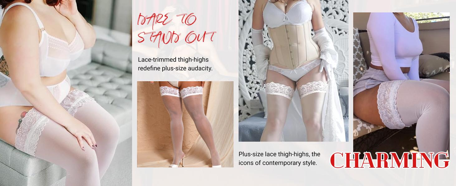 Pl Size Thigh High Stockings: Women Lace Anti-Slip Stay Up Sheer Pantyhose Lingerie Stockings for Sexy Women