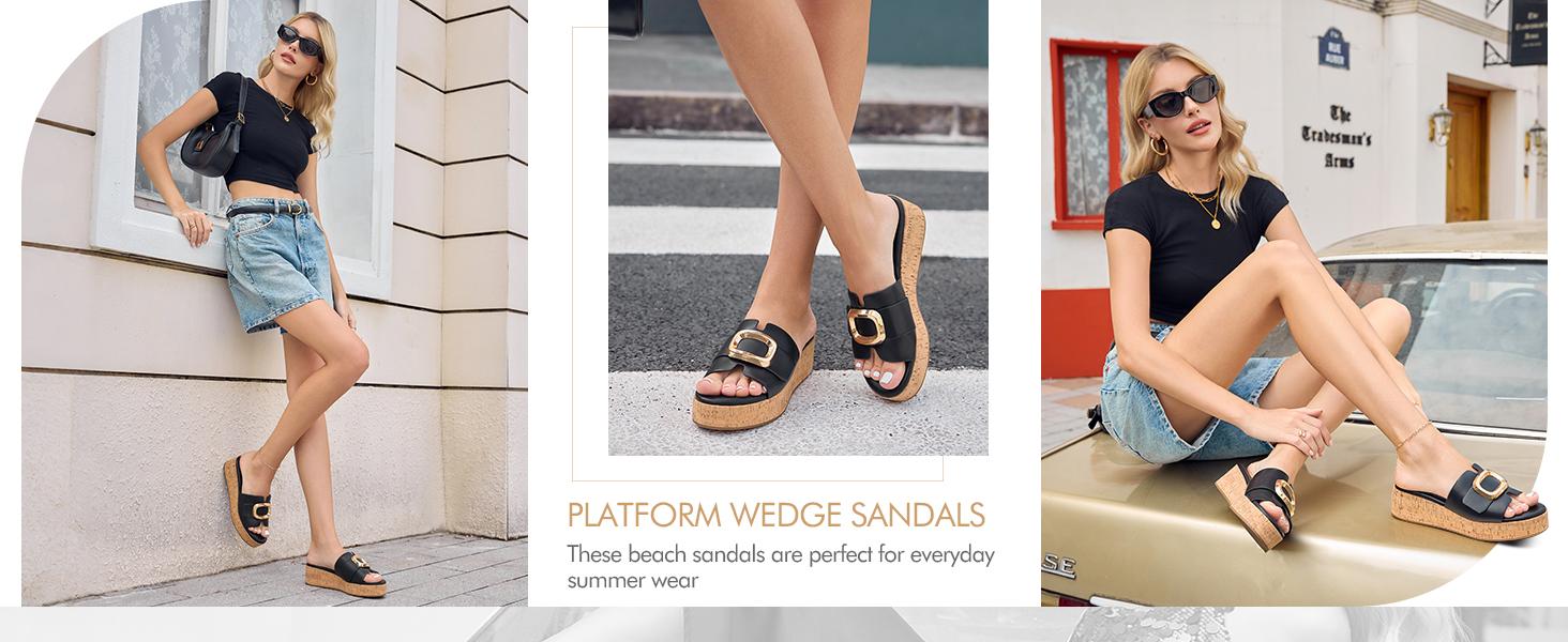 Fashare Womens Platform Sandals Cork Beach Slip on Wedges Metal Buckle Slides Open Toe Summer Shoes Fashare Womens Platform Sandals Cork Beach Slip on Wedges Metal Buckle Slides Open Toe Summer Shoes