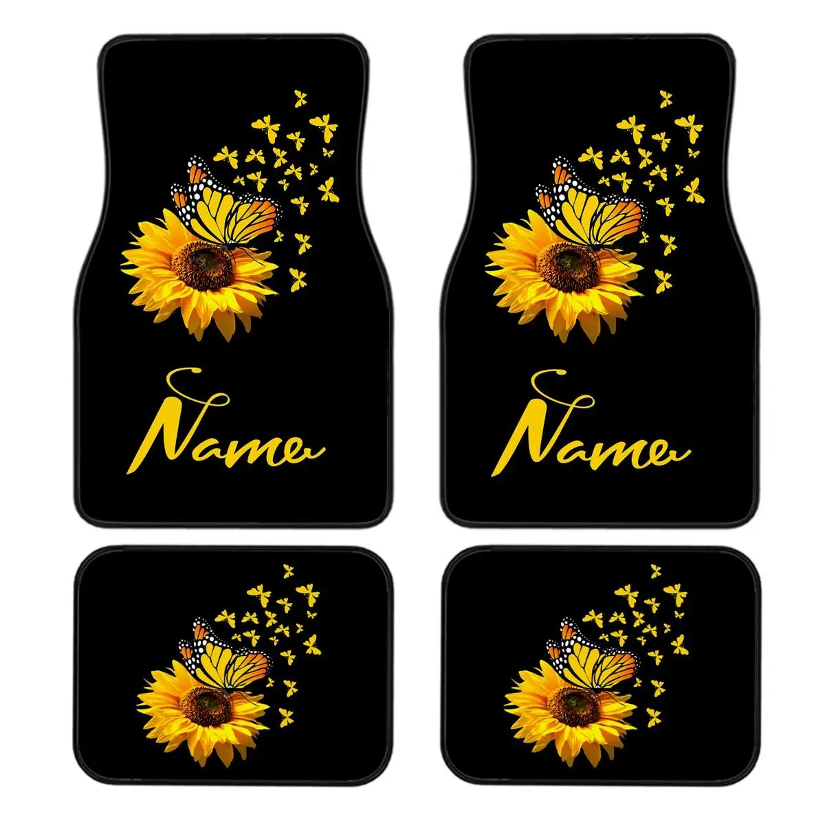 4pcs Polyester Custom Name Car Mats with Sunflower-Butterfly Pattern, Easy-Clean Automotive Interior Accessories, Personalized Exquisite Item - Ideal Gift for Christmas, Father's Day, Sunflower Pattern