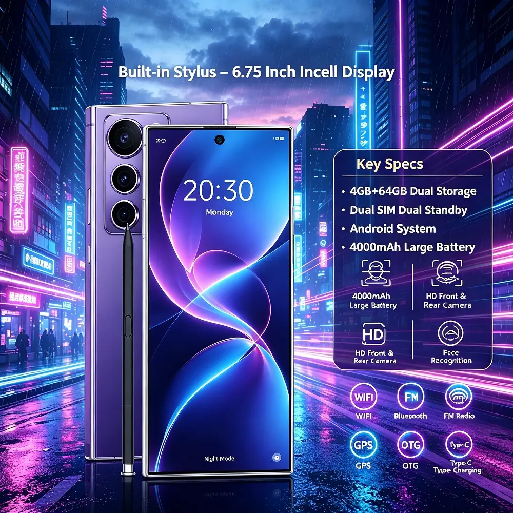 Backup Android Smartphone with Stylus, 6.75-Inch HD Screen, 4GB+64GB, Dual Sim, 4000mah Battery, USB PD, Bluetooth-compatible, GPS, Face Recognition