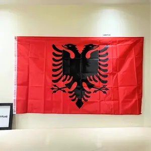 Albania National Flag, Authentic Albanian Banner with Red Background Black Double-Headed Eagle, Perfect for International Sports Events, Yard Home Decor, Weather Resistant 2x3ft 3x5ft Outdoor Flag