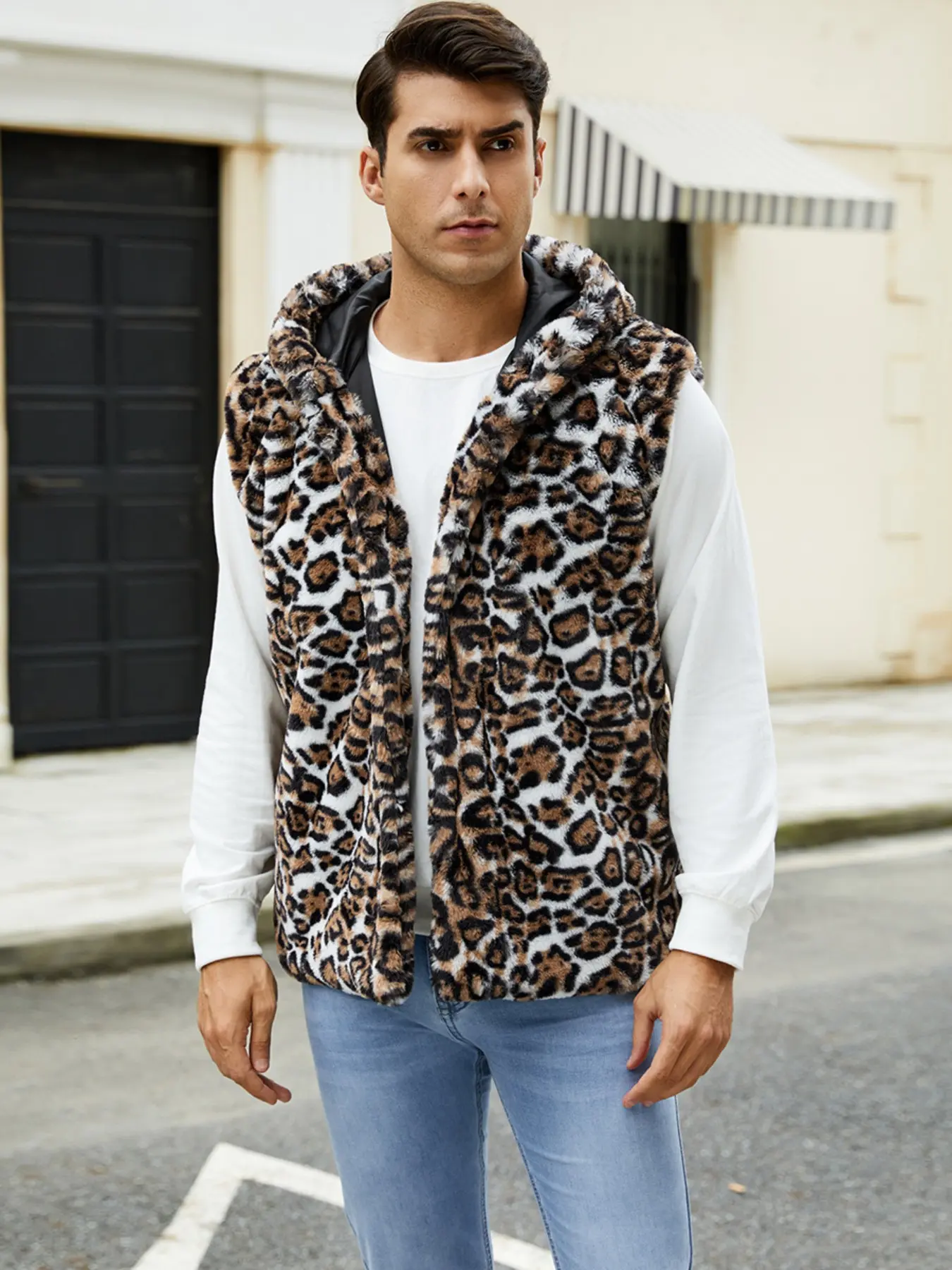 Men's Hooded Jacket, European and American Style Vest, Plain Surface, Full Placket Top, Lightweight (88.2g/m²), No Ca Prop 65
