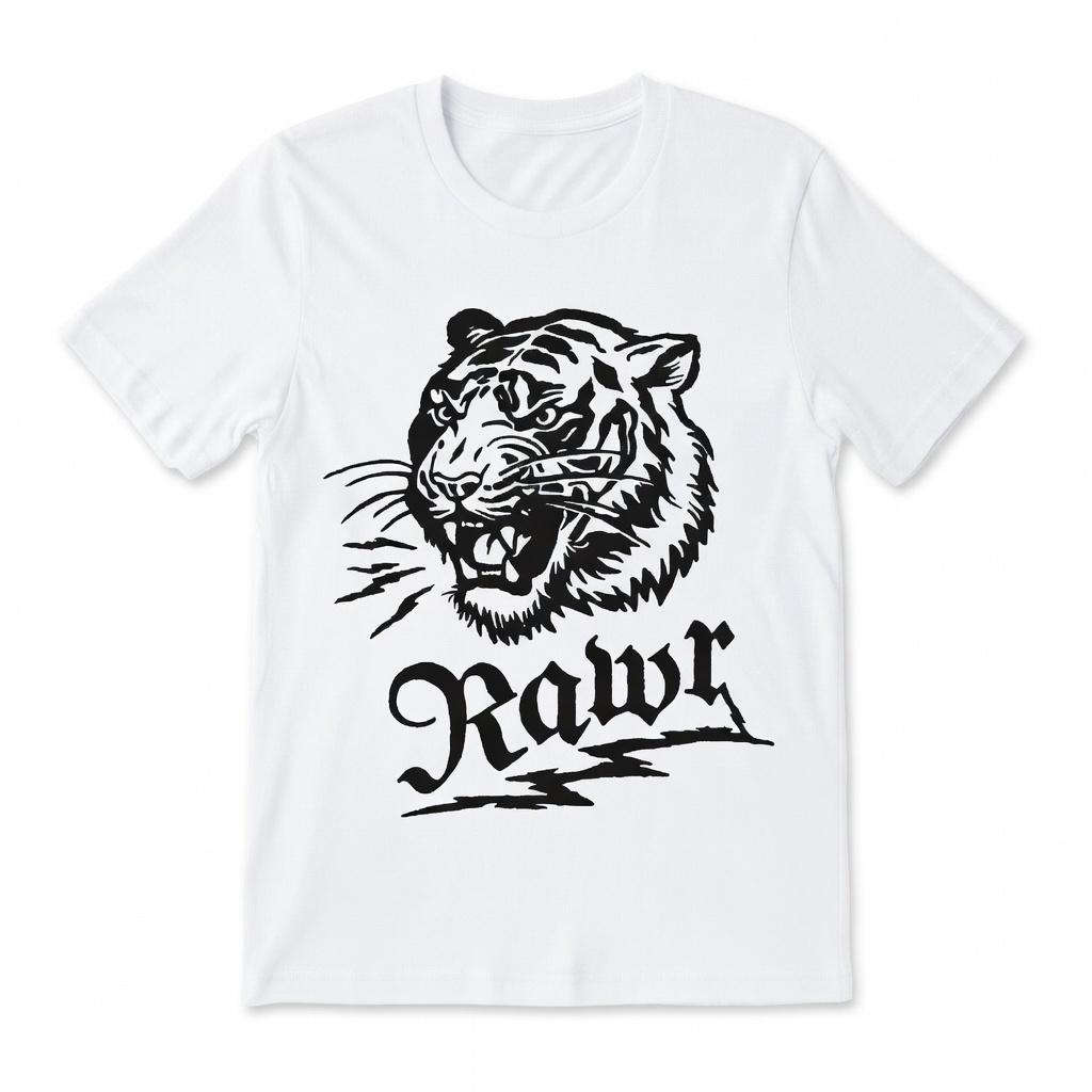 Vintage Roaring Tiger Graphic T-Shirt, Retro Wild Animal Short Sleeve Apparel, Old School Tattoo Style Graphic Tee, Aesthetic 90s Grunge & Traditional Art Gift Fashion Top, Viral Trendy Streetwear Tiger Illustration Statement Crew Neck
