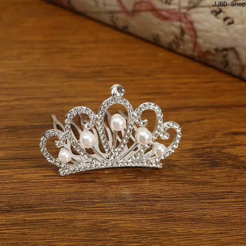 Pearl Rhinestone Hair Comb, Elegant Princess Crown Hair Accessory for Female for Anniversary and Birthday Parties, Pvc, Plain, Casual, Ceremony, Evening, Crown Shape