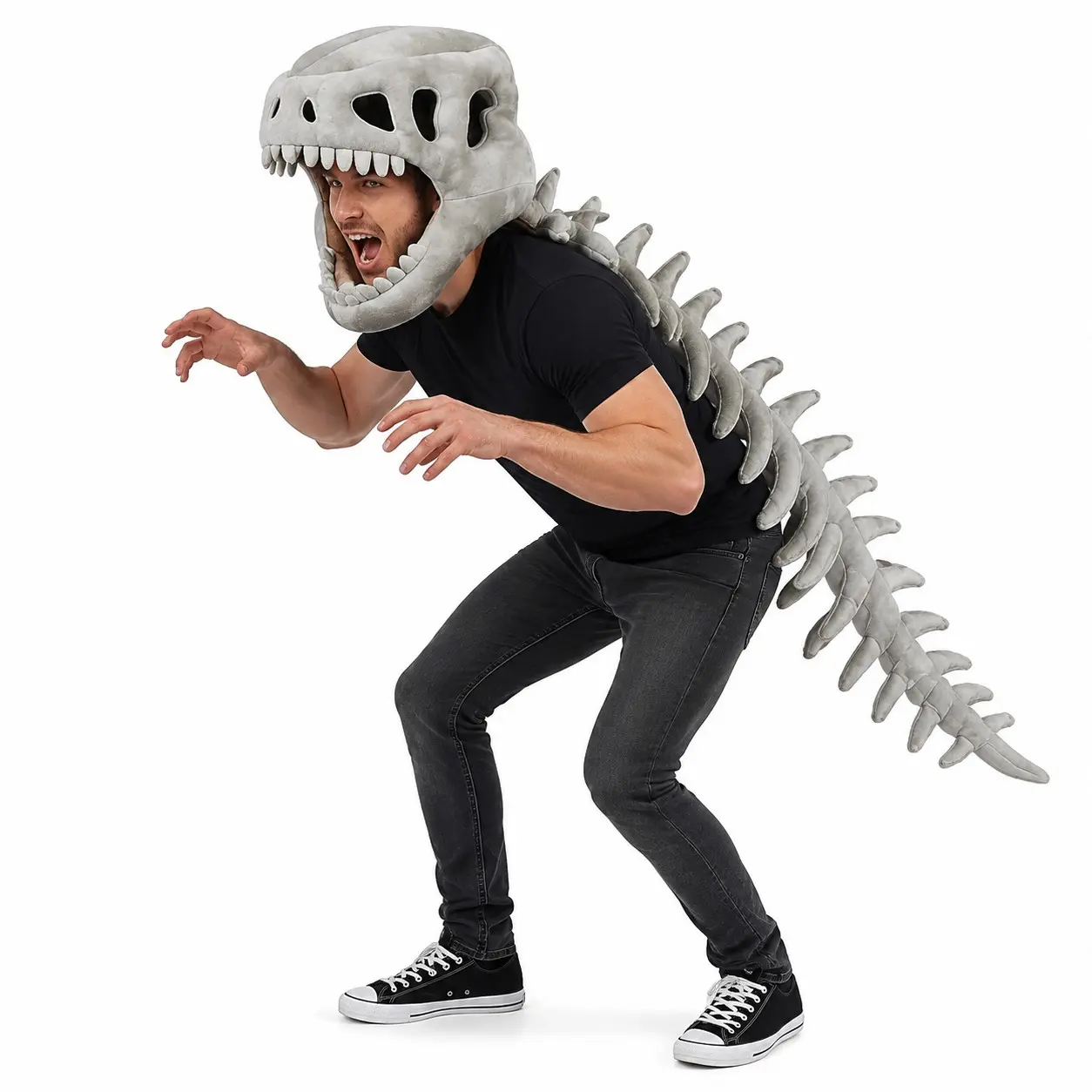 Theme role-playing costume dinosaur costume set party costume, 3D spine dragon skull with plush spine, animal style design, used for holiday gatherings, enriching on-site dressing effects
