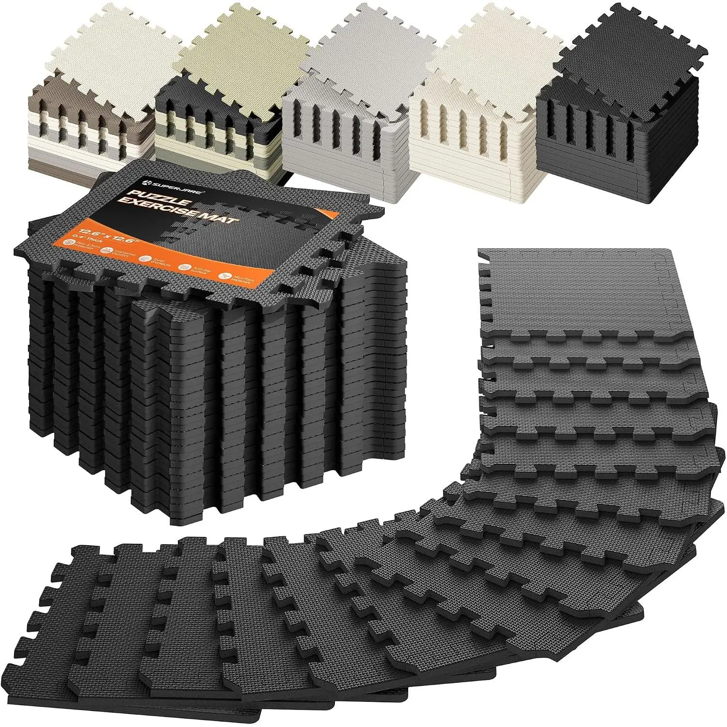 Gym Floor Mats, EVA  Puzzle Exercise Mats, Interlocking Floor Mats, Cushioned  Floor Tiles, Gym Flooring Workout Mat for  Gym, Playroom, Garage, 12.6"x12.6"x0.4"