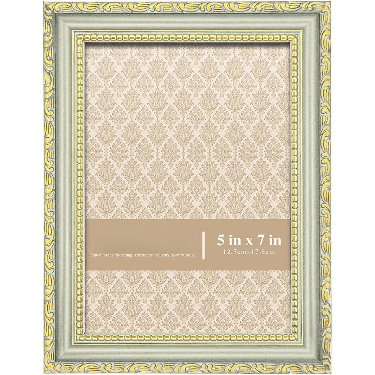 5x7 in Decorative Plastic Ornate Carved Lightweight Metallic Photo Frame - Shatterproof Plexiglass, Wall & Tabletop Home Decor, Graduation Memory Preservation Display, White
