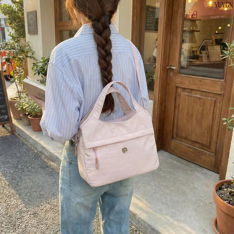 Solid Color Dual-Purpose Handheld Crossbody Bag with Detachable Strap, Multi Zip Pockets, Roomy Size Daily Carry Bag for Junior High Students, School Trips & Outdoor Use, Multi Pockets, Zipper, School Trip